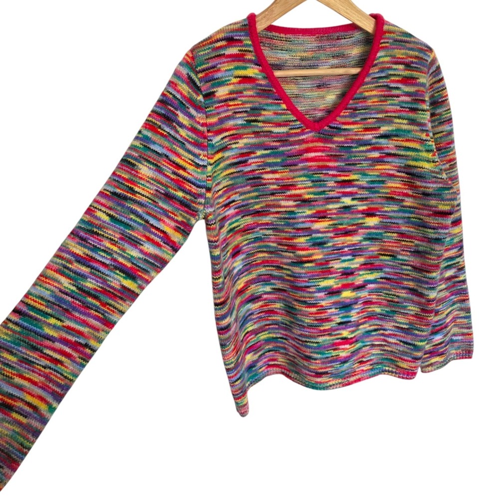 Multicolour Knitted V-Neck Sweater Lightweight Pullover‎ Large - Picture 2 of 6
